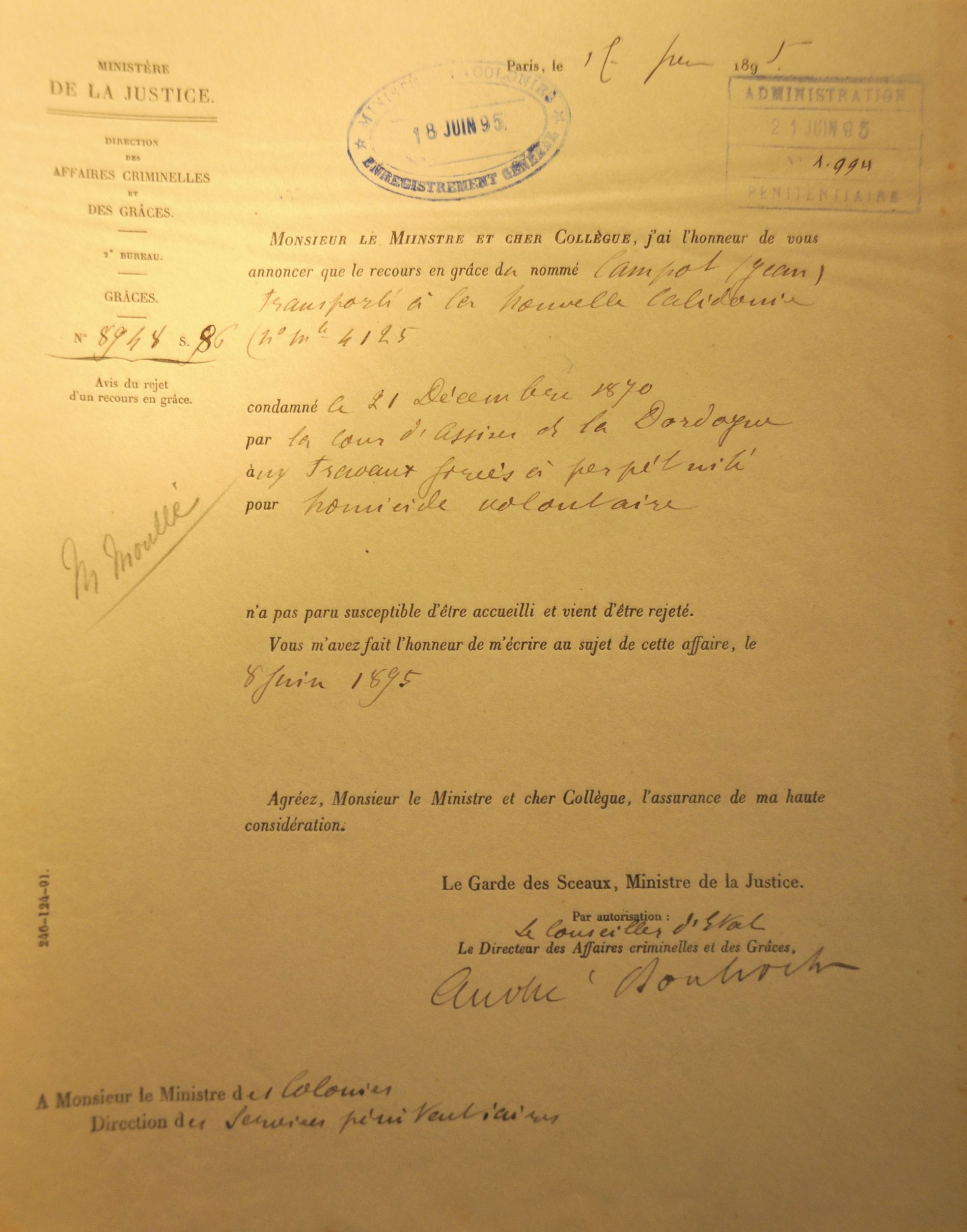 1 > La demande  de grâce rejetée  de Jean Campot.