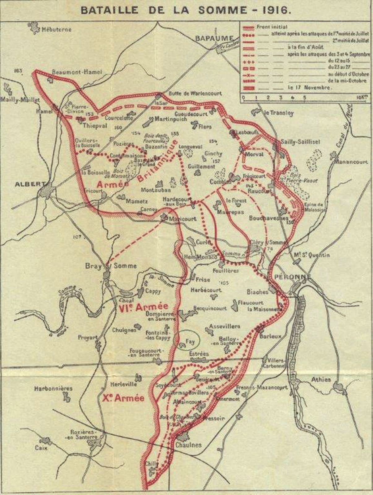 Somme 1916. Barleux se situe sur la ligne de front au sud de Peronne.
