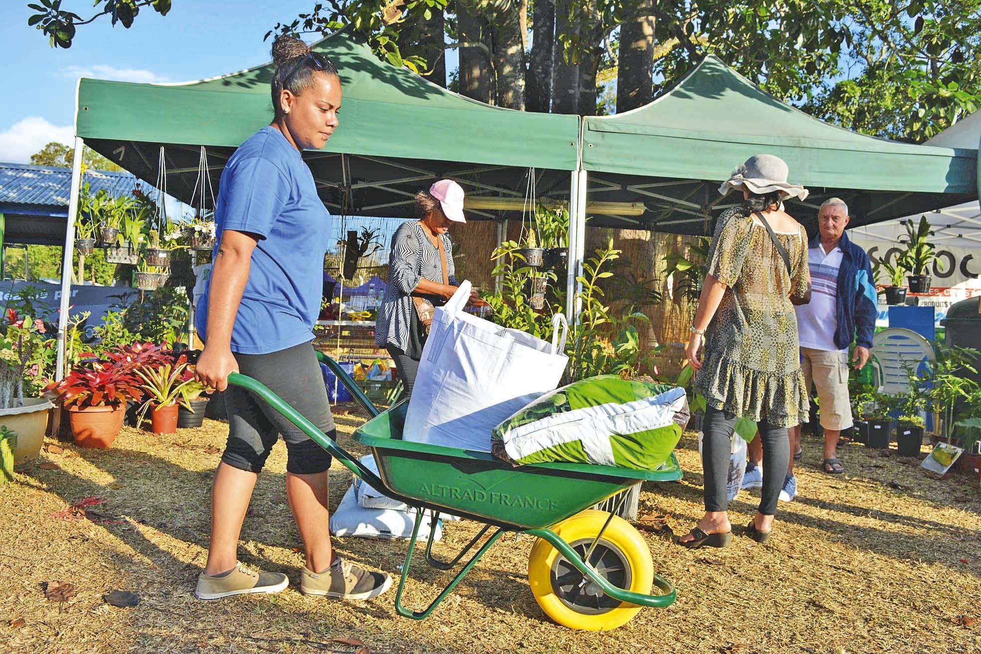 Avec trois autres collègues, Sukyana Nakamura n’a pas ménagé sa peine pour porter les achats les plus lourds, armée de sa brouette et de son sourire.