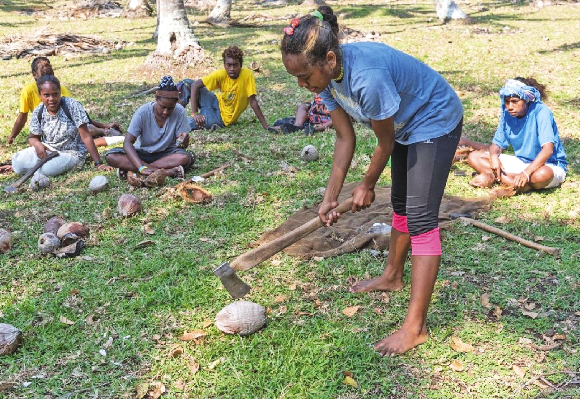 Au cours de leur périple, les élèves ont réalisé des travaux pratiques dans une exploitation de coprah.
