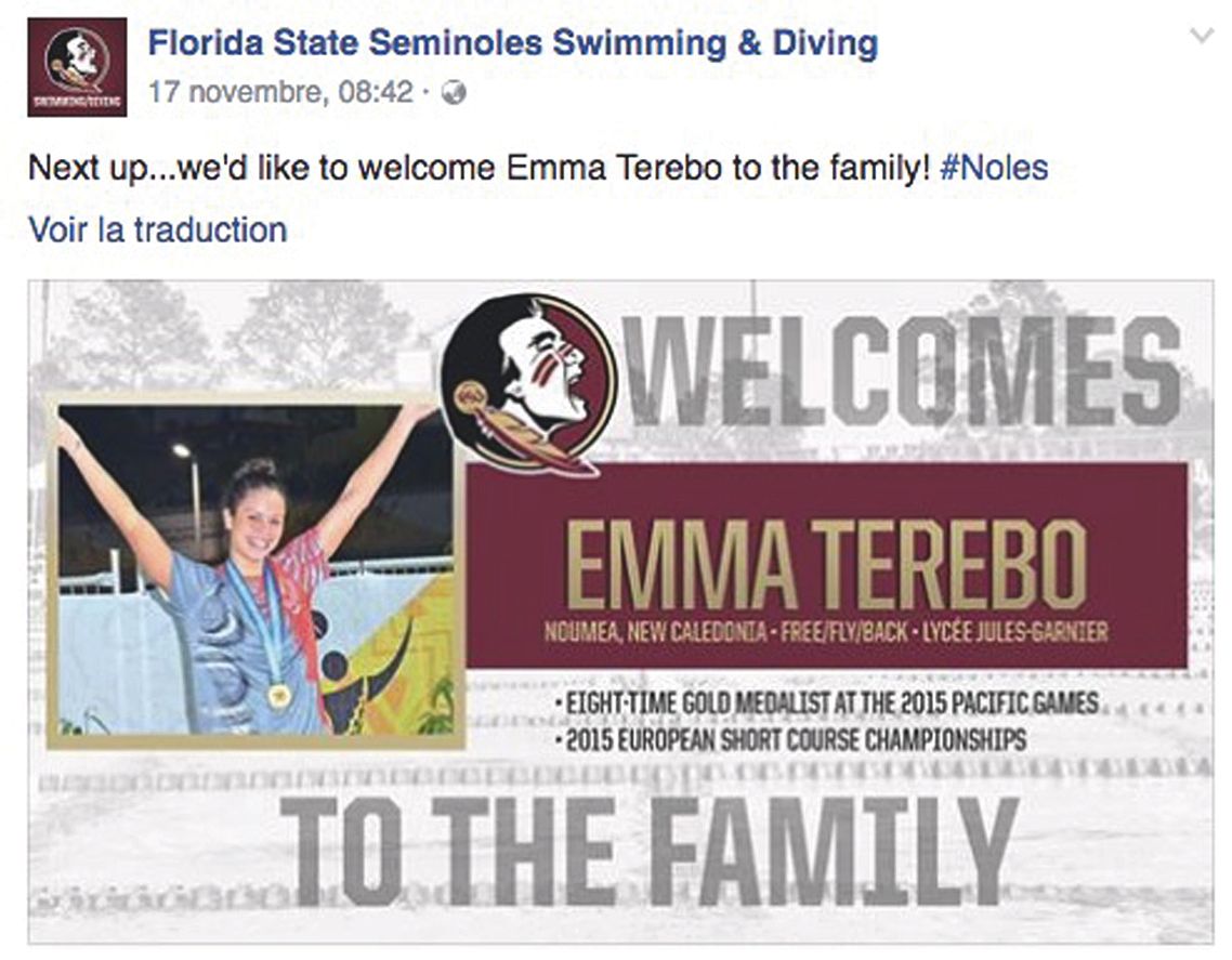 L’université de Floride annonçait fièrement l’arrivée d’Emma Terebo sur les réseaux sociaux hier.