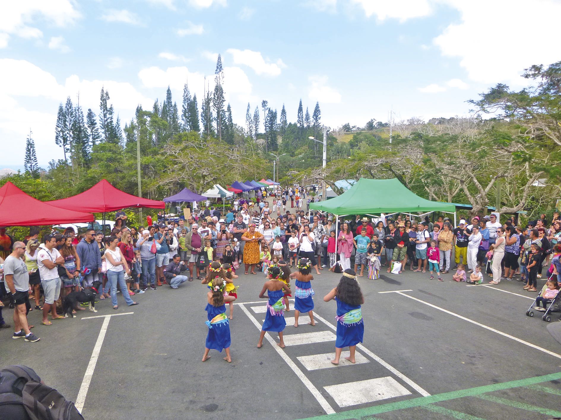 La troupe de danse tahitienne de La Foa a fait une démonstration vers 10 heures, devant la mairie. Sur l’esplanade,  les stands étaient nombreux. Certains artisans ont fait l’effort de faire des objets en forme de ver de bancoule. Une dégustation de vers 