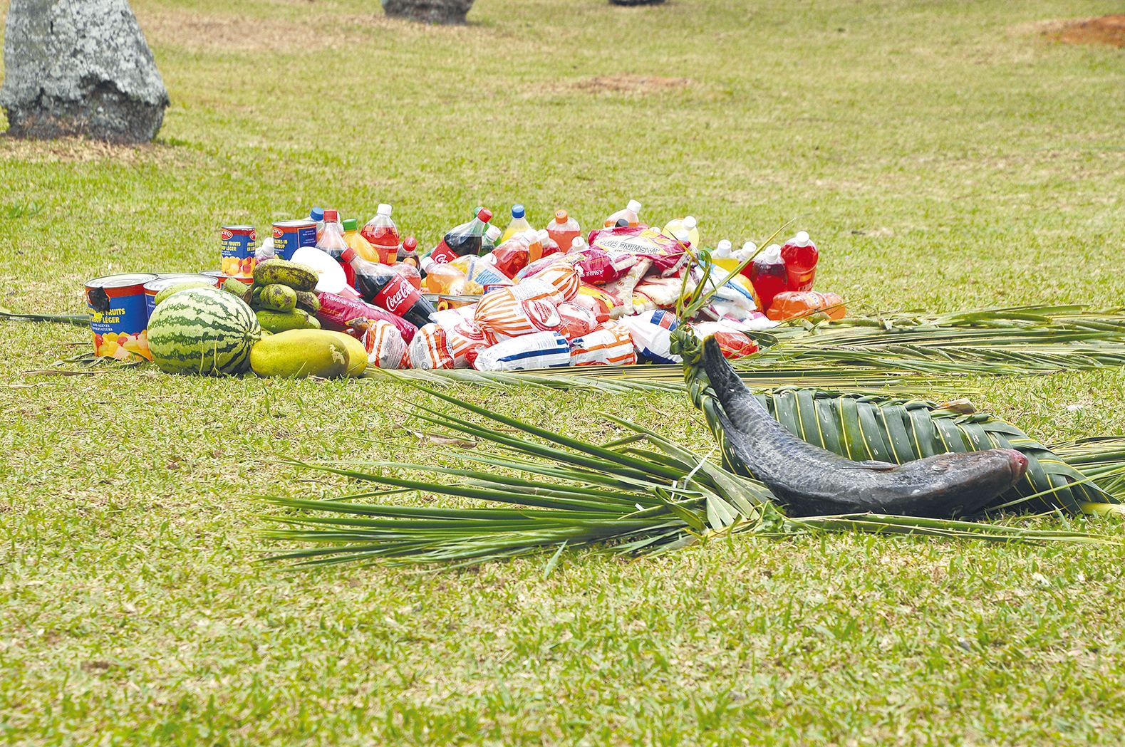 Chaque secteur est venu contribuer au travail coutumier de la chefferie de Wabao visant  à récolter les dons destinés à l’oncle utérin, aux « petits oncles » et à la mère de la future épouse. Une enveloppe financière accompagne les offrandes alimentaires,