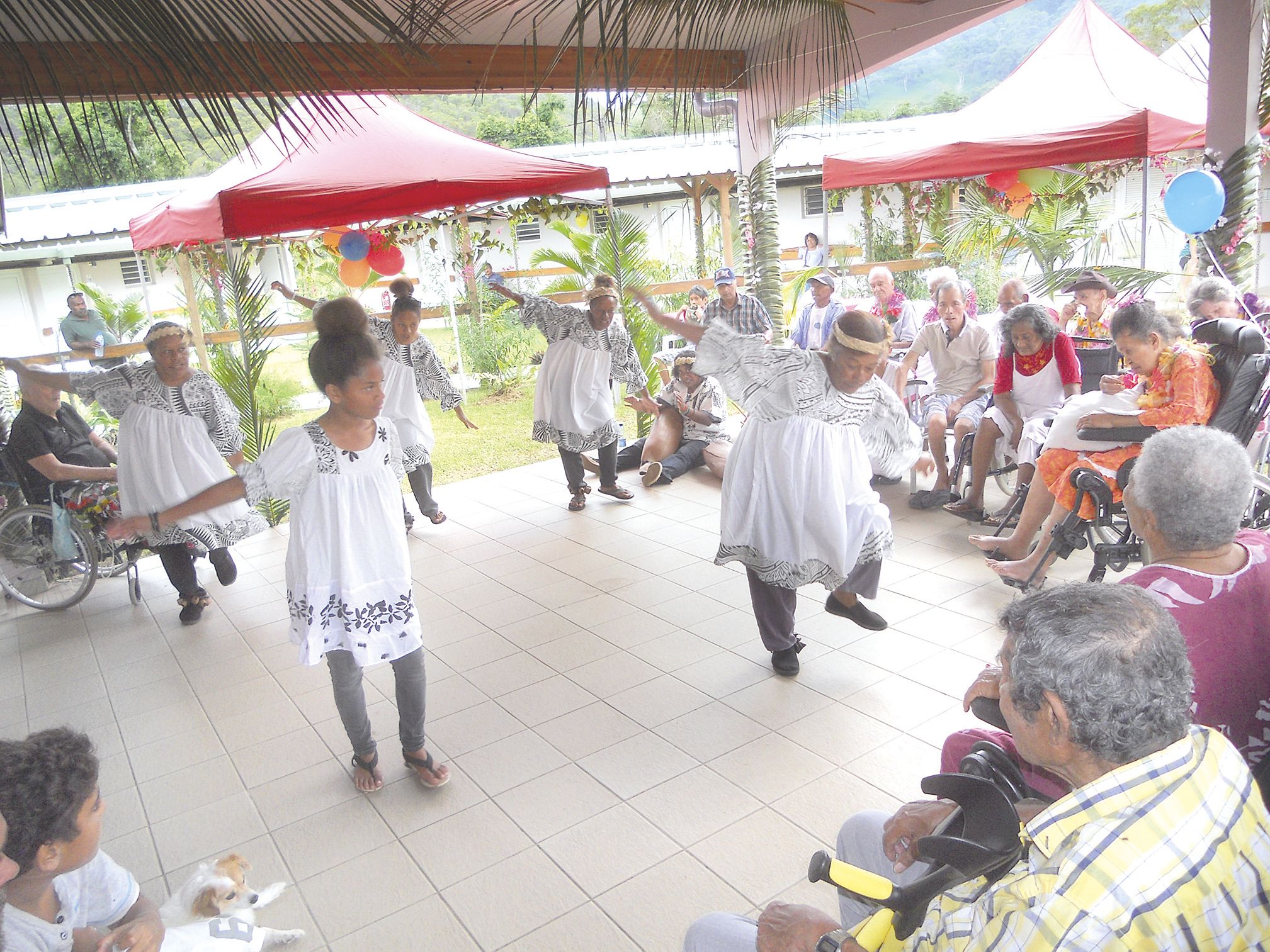 Pour démarrer la journée, les résidents ont pu assister à des spectacles de danses. Ici, les femmes de la tribu de Moéa, à Moindou, ont dansé sur le thème des mouettes, invitant le public à imiter leur cri si particulier.