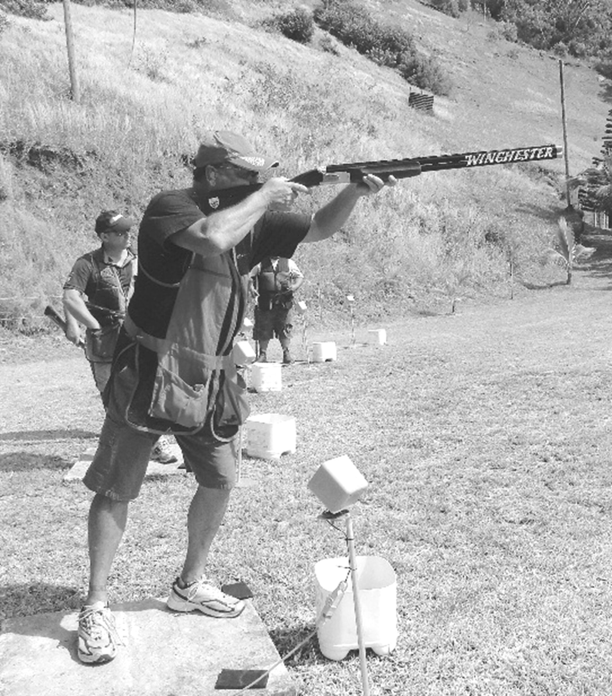 Ici, en 2003, lors des championnats de ball-trap du Queensland.