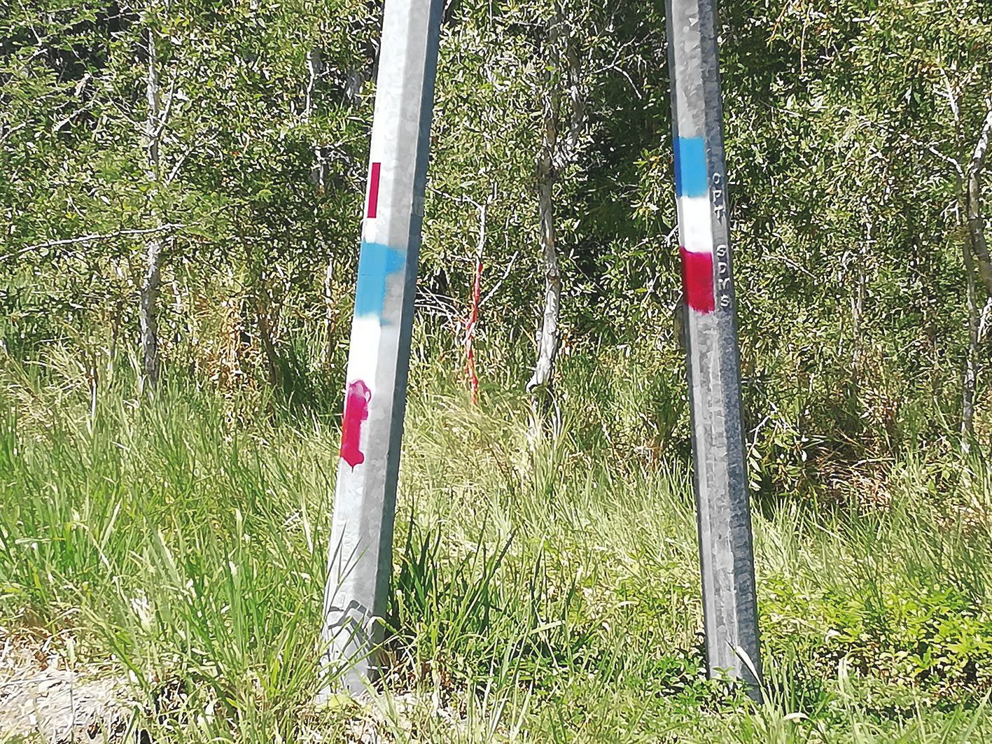 Deux poteaux peints aux couleurs de la République à La Tamoa. En dehors des établissements publics, les drapeaux français étaient plutôt rares sur la commune.