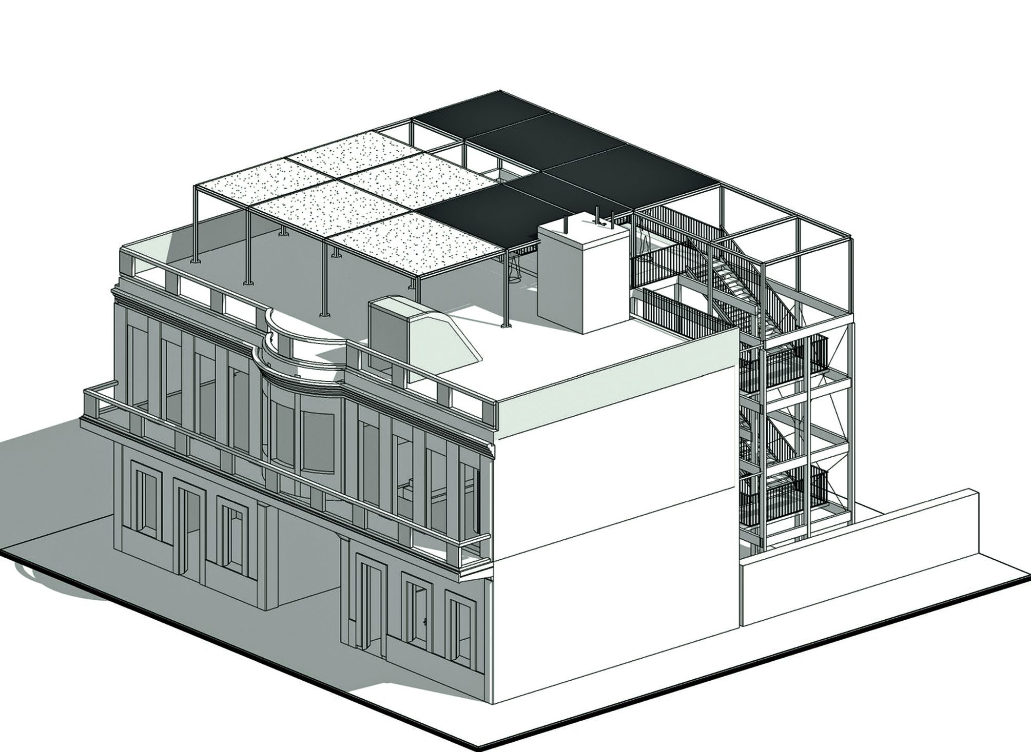 Voici à quoi devrait ressembler l’immeuble Cheval à la fin de l’année. L’utilisation et l’agencement du toit-terrasse transforment le profil de l’immeuble et lui donnent un côté moderne.