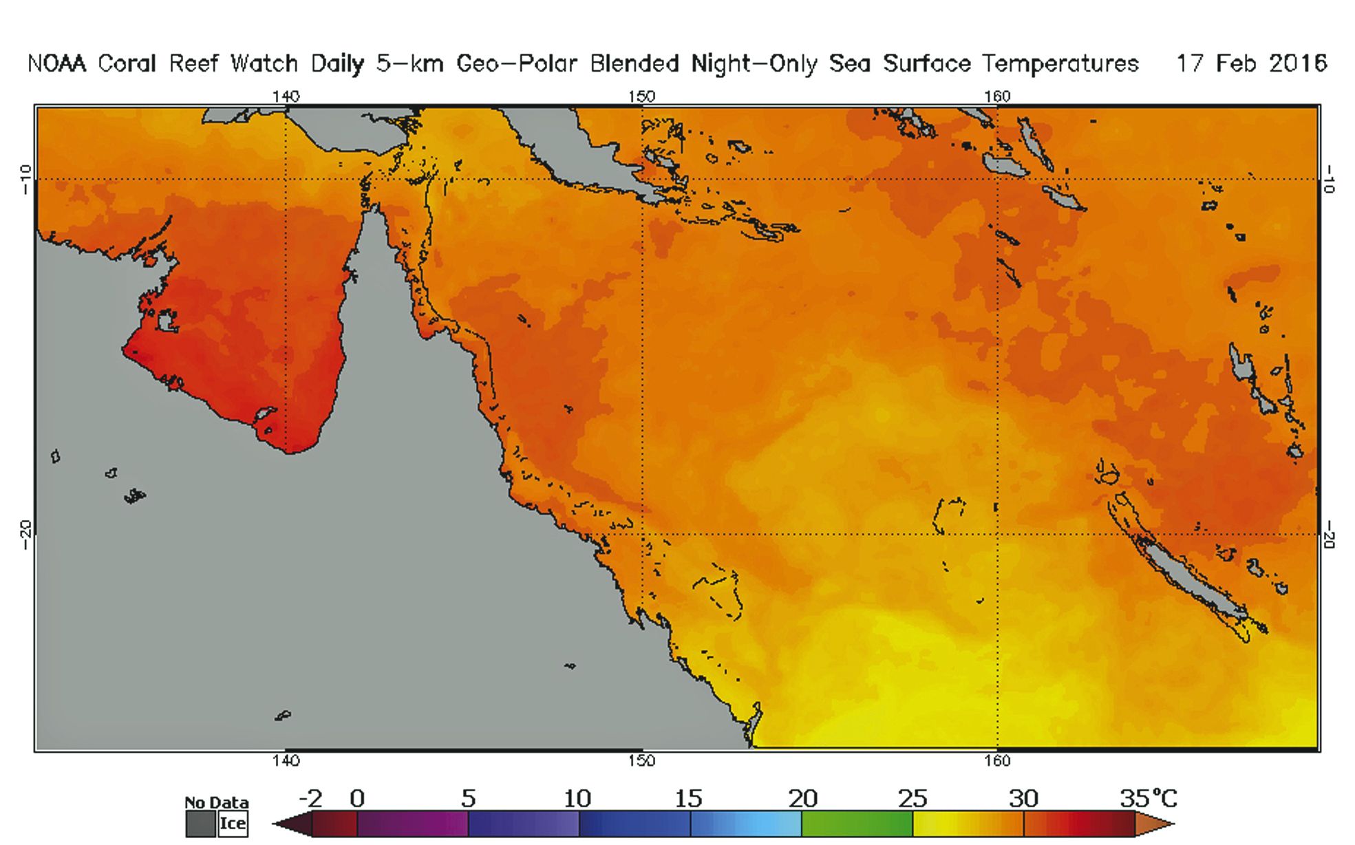 En Calédonie, la température des eaux de surface a frisé des records en février : plus de 30 degrés. Soit deux à trois degrés au-dessus de la moyenne saisonnière.