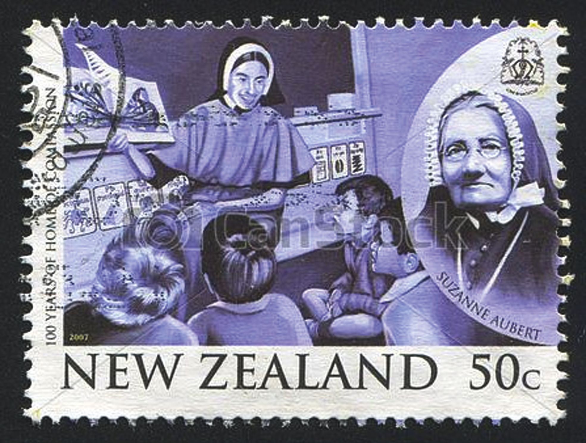La Nouvelle-Zélande  a fait de  la petite Lyonnaise une héroïne de son  histoire, comme en témoigne ce timbre.