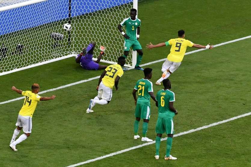 La Colombie marque le but victorieux contre le Sénégal, le 28 juin 2018 à Samara 