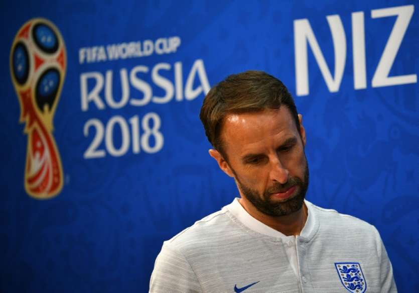 Le sélectionneur de l'Angleterre Gareth Southgate en conférence de presse, le 23 juin 2018 à Nijni Novgorod