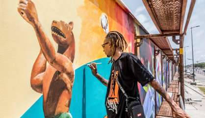 Sur les murs de Cotonou, des graffeurs peignent 