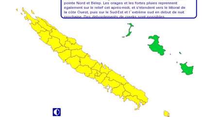 Fortes pluies : toute la Grande Terre, Bélep et l’île des Pins en vigilance jaune