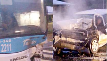 Huit blessés dans une collision entre une voiture et un bus ce matin