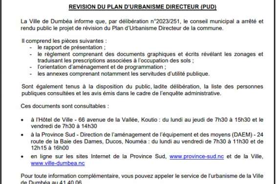 Ville de Dumbéa : révision du plan d'urbanisme directeur 