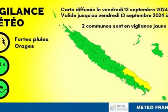 Vigilance jaune aux fortes pluies et aux orages à Thio et Yaté