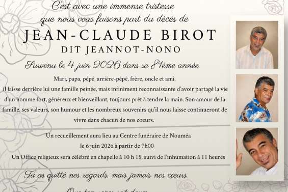 Avis de décès : Jean-Claude BIROT