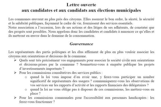 L’UFC-Que choisir interpelle les candidats