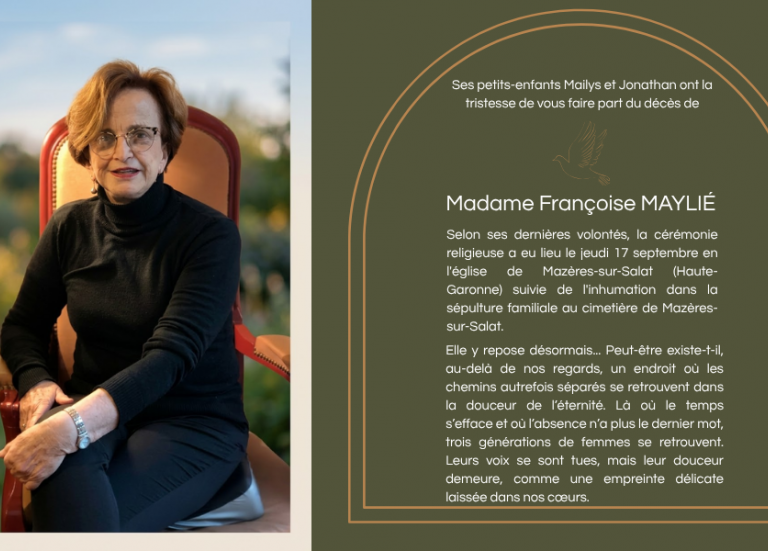 Avis de décès : Madame Françoise MAYLIE